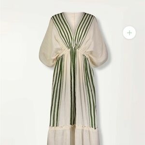 Lemlem Leila Plunge Dress  with moss green (edge green) stripes. Size M.